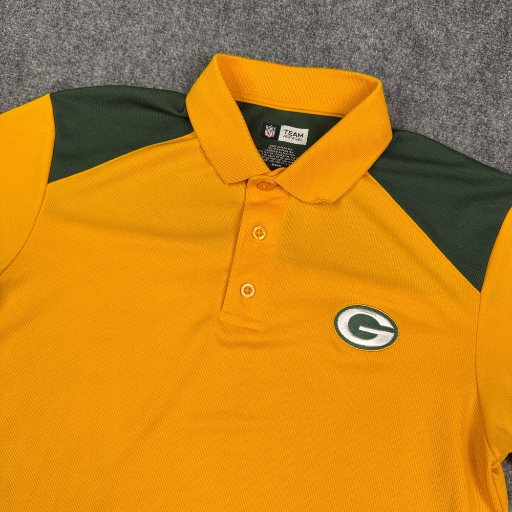 NFL Team Apparel Green Bay Packers Polo Shirt Mens Medium Green Gold Football